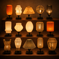 Lámpara de Mesa LED Ambiental Moderna de Estilo Boho con Pantalla Tejida de Ratán Impresa en 3D, Base de Metal Negra, Cable E26, para Dormitorio o Sala de Estar, con Certificación UL