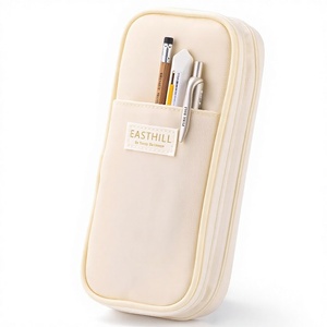 Estuche de tela con cremallera de gran capacidad para lápices, para chicas adolescentes, uso escolar y de oficina, color crema - Product Image 1