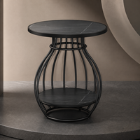 Table basse moderne en pierre frittée noire, base en fer courbé noir mat, rangement inférieur, mobilier de salon, directement de l'usine