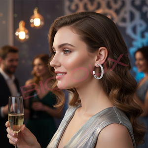 Boucles d'oreilles créoles USTICA en acier inoxydable 25 mm avec cristaux blancs pour femme, hypoallergéniques, motif géométrique, tendance, pour soirée - Product Image 3