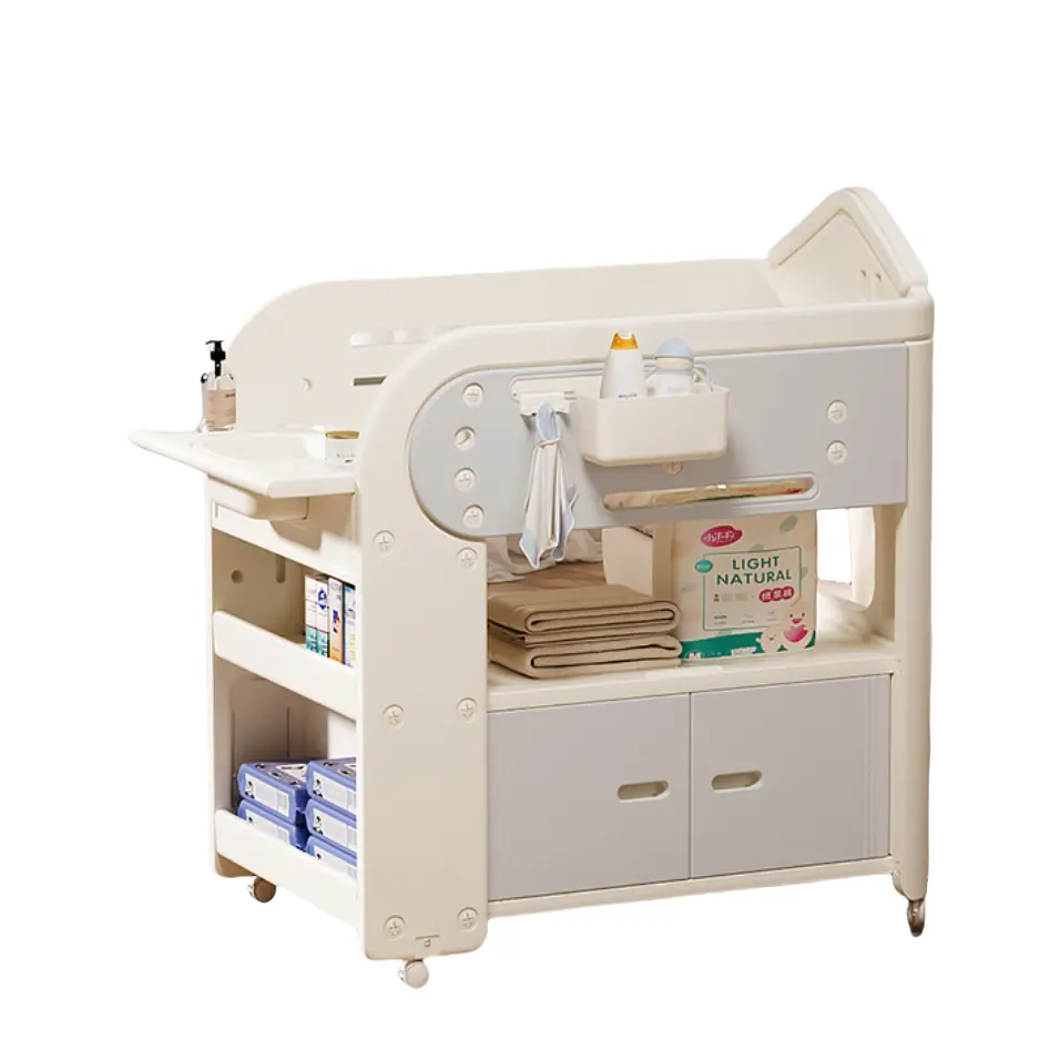 2024 Manufacturer OEM Baby Standing Diaper Folding Nursing Baby Bathtub Changing Table with Bath Tub And Storage Cabinet
