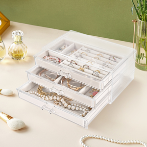 3 <b>Drawer</b> Acrylic Jewelry Organizer <b>Box</b> with Velvet Lining Clear Transparent <b>Storage</b> Case for Rings Earrings Necklaces Bracelets - Product Image 1