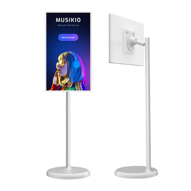 Wireless Wifi Rollable Floor Standing Lcd Monitor Built-in Battery Android 12 Finger Touch Screen 21.5inch Tv Smart