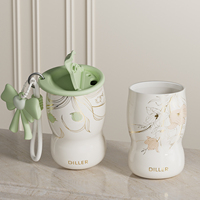 DILLER - Taza Aislada con Revestimiento Cerámico de 320 ml, Termo de Acero Inoxidable 316 con Adorno de Conejo para Mujeres y Niñas