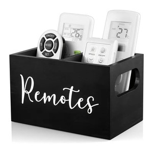 Remote <b>Control</b> Storage Box Wooden Desktop Organizer With Compartments For Living Room Bedroom Use Black And White - Product Image 1