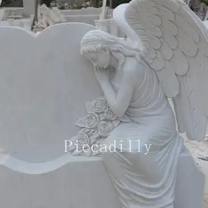 Vendita calda vita formato di pietra piangente di marmo cimitero angelo statua
