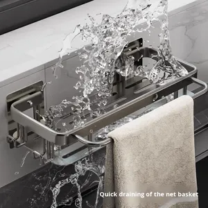 Organisateur rectangulaire léger YOTO, en aluminium spatial, <span class=keywords><strong>pour</strong></span> cuisine, salle de bain, à <span class=keywords><strong>fixer</strong></span> au mur, sans perçage - Product Image 4