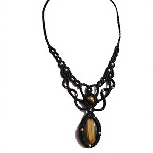 สร้อยคอแมคราเม่ลายตาเสือทำมือ เชือกสีดำ ขายส่ง - Product Image 1
