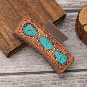 Pinza de pelo de cuero grabado, accesorios para el cabello de cuero de vaca azteca occidental para mujer, regalo del Día de la madre, regalo de vacaciones - Product Image 5