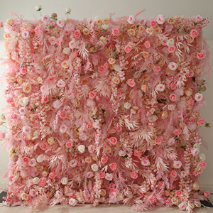 Nouveau 3d Roll Up Feuilles Tropicales Toile de Fond Panneau Rose Artificielle Rose <span class=keywords><strong>Pampa</strong></span> Herbe Fleur Mur Pour Mariage Événement Scène Déco - Product Image 2