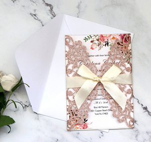 Rose Gold Long Lanh Laser Cắt Thiệp Mời Với Ribbon Và Phong Bì Cá Nhân Lời Mời Đám Cưới In Ấn Miễn Phí Tùy Chỉnh - Product Image 5