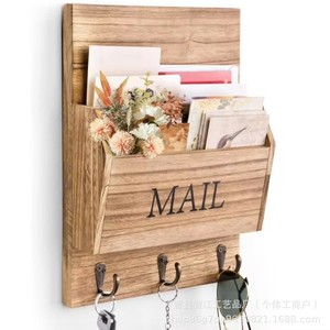 Porte-lettres en bois, porte-documents et porte-clés mural, rangement pour courrier et documents à la maison, dans l'entrée ou au bureau - Product Image 2