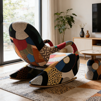 Fauteuil à bascule moderne en tissu patchwork avec repose-pieds, fauteuil d'appoint rembourré pour salon, chambre à coucher, meubles