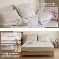 Ensemble de draps en lin couleur unie 6 pièces 1 drap plat 1 drap housse 4 taies d'oreiller 16 "poche profonde coton lin naturel mélangé