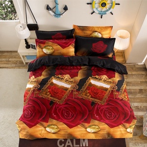 Couvre-lit 3 pièces en tissu polyester anti-statique 400TC, imprimé en 3D, style floral, rose jaune, style européen <span class=keywords><strong>et</strong></span> américain, personnalisable - Product Image 3