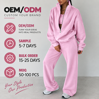 Ensemble sweat-shirt oversize à demi-zip et pantalon de survêtement large pour femme, personnalisé OEM, avec sweat à capuche quart de zip, écologique et durable, pour les loisirs