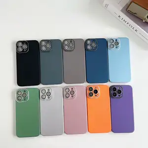 Comes with lens film suitable for 15 promax Apple 14 mobile phone case solid color iPhone 13 frosted 12 metal hard case