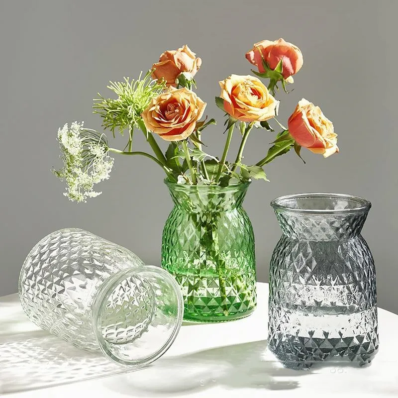 Großhandel Diamant muster Flasche Körper Design Dekor Moderne nordische farbige Blumenvase Glas Home Decoration Vasen