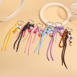 En <span class=keywords><strong>gros</strong></span>, Porte-clés Y2K coloré en corde perlée, Breloque de sac en forme de cœur avec mousqueton, Lanière tressée faite main - Product Image 3