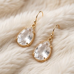 Ear enlace oem odm Gold Plated Brass Teardrop Clear Quartz Dangle Earrings Custom Wholesale Natural Stone Jewelry For Women - Product Image 2