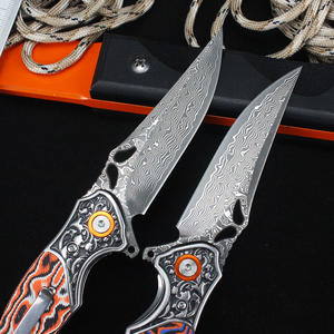 Coltello Pieghevole GT-DM024 in Acciaio Damasco Personalizzabile con Manico in Fibra e Acciaio per Attività all'Aperto Tunafire - Product Image 5