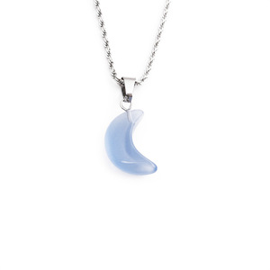 Collier en acier inoxydable avec pendentif lune en pierre naturelle colorée, bijou de mode pour usage quotidien - Product Image 3