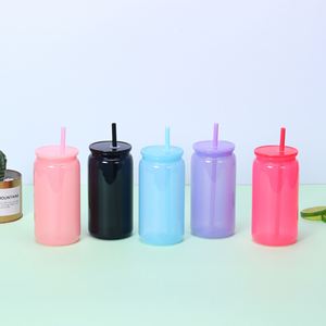 Single-Layer 16oz Mason Plastic Cup High Aesthetic Value Transparent Colorful Straw Water Cup <b>Sealed</b> Leakproof - Product Image 1
