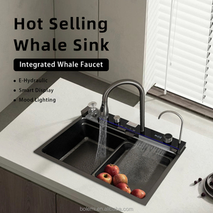 Wastafel Dapur OEM Besar Satu Slot dengan Layar Digital Model Air Terjun, Bahan Stainless Steel 304, Multifungsi Pintar dengan LED - Product Image 4