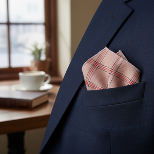 Pinky Beige <b>Red</b> Checkered Wool Woven Pocket Neck <b>Handkerchief</b> - Product Image 3