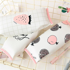 Tas penyimpanan alat tulis lucu kotak pensil ritsleting gaya PU buah merah muda kartun tas hadiah bagus kantong pensil escolar - Product Image 1