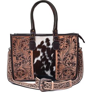 Merbaa Women Cowhide <b>Leather</b> <b>Handbag</b> Tooled Western Tote with Detachable Shoulder Strap - Product Image 1