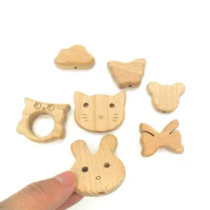 Eco Friendly Funny Baby Toy Diy Wooden Beads Cloud Wooden Teether Ring Baby Teether