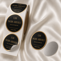 Étiquette de parfum personnalisée en or mat noir, autocollant rond imperméable, étiquette de bouteille cosmétique en rouleau pour Eau de Parfum