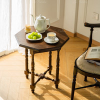 Table basse octogonale de style vintage antique avec plateau en bois pour salon et café