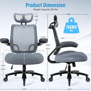 Heavy Duty 500lbs <b>Big</b> and Tall Mesh Office Chair, Ergonomic High Back with Headrest, Flip-up Armrests, Wide <b>Cushion</b>&Quiet Wheels - Product Image 2