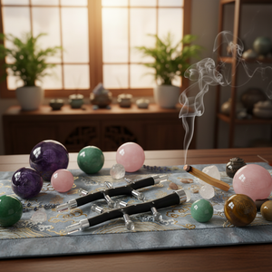 Vente en gros de baguettes de guérison incurvées en pierres précieuses naturelles gravées et de boules sculptées de style Feng Shui - Product Image 3