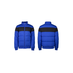 Blouson matelassé homme bleu et noir à blocs de couleur, fermeture éclair, alternative au duvet, vêtement d'extérieur d'hiver, logo personnalisé, léger et isolé - Product Image 1