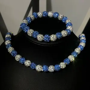 2024 new fashion jewelry white light blue bead 8mm clay crystal beads jowellery jewelry set for women
