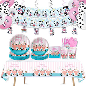 Decoraciones para Fiesta de Cumpleaños con Temática de Vaca Rosa, Artículos para Fiesta de Cumpleaños de Niña, <span class=keywords><strong>Kit</strong></span> de Vajilla Desechable - Product Image 1