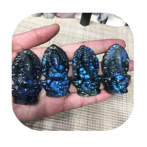 2023 stone and crystals carvings gemstone natural blue flash labradorite ganesha for gift