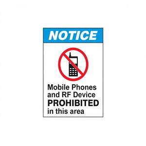 Etiqueta Adhesiva Industrial Impermeable, Señal de Seguridad para Teléfonos Móviles y Dispositivos RF, Área Prohibida, Acabado Mate, Resistente a Arañazos - Product Image 1