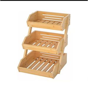 Bamboo Desktop Three Tier Storage Rack For Fruit Vegetable Bread Multifunctional <b>Kitchen</b> Organizer Rectangle Shape - Product Image 5