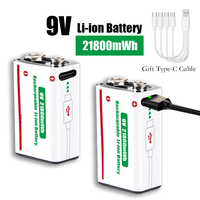 Batterie rechargeable au lithium-ion 9V longue durée 21800mWh haute capacité pour guitare, microphone, détecteur de fumée, pédale avec câble