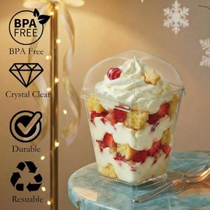 ถ้วย<span class=keywords><strong>ขนม</strong></span>พลาสติกใส PS แบบใช้ซ้ำได้ ขนาด 5 ออนซ์ จำนวน 50 ใบ พร้อมฝาและช้อน เกรดสำหรับอาหาร เหมาะสำหรับงานปาร์ตี้ - Product Image 5