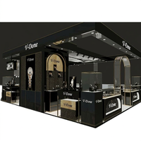 Kiosque de luxe personnalisé pour montres et bijoux, vitrine noire et or avec éclairage LED et présentoir en verre pour centre commercial