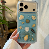 Coque de téléphone en époxy transparente bleue antichoc, design coquillage de plage, anti-jaunissement, nouvelle conception d'usine IDEAL pour iPhone 18 17 16 ProMax
