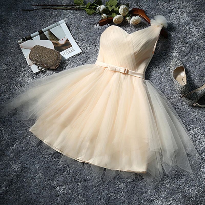 Vestido de dama de honor de tul corto hasta la rodilla para mujer