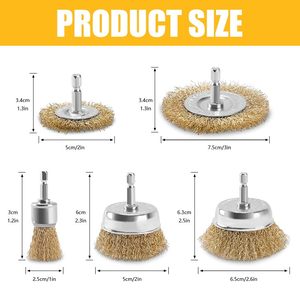 Kit de brosses à roue en fil de laiton DELUN, 6 pièces, pour perceuse, brosse à coupe, brosse à extrémité, avec tige de 1/4 pouce pour le polissage - Product Image 6