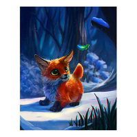 Peinture diamantée faite à la main Ever Moment, motif petit renard mignon avec plumes de neige, mosaïque carrée complète 5D DIY, décoration 3F1815