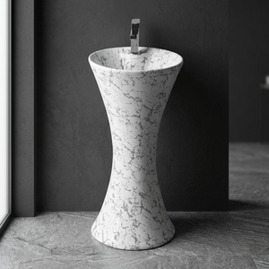 Lavabo de Pedestal Completo de Cerámica con Diseño de Granito Estampado en Mármol Negro Vistaar - Product Image 2